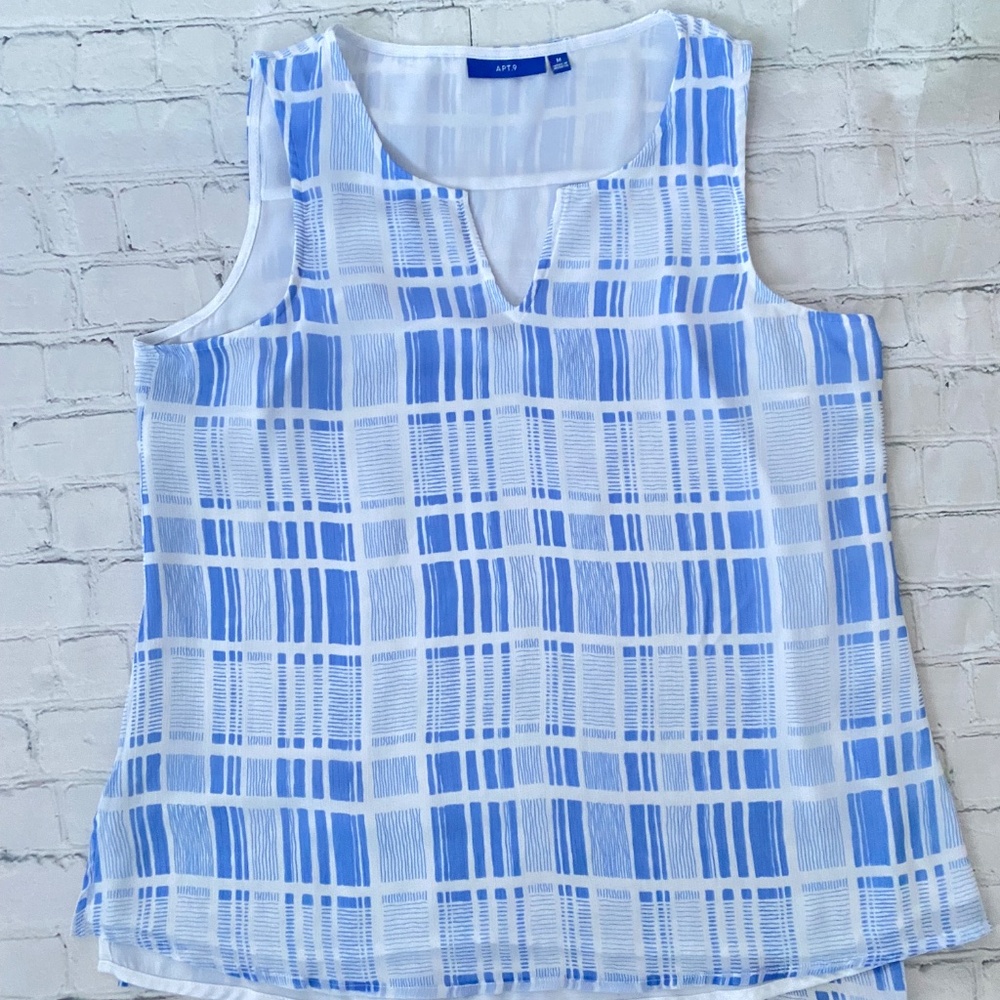Apt. 9 Blue & White Sleeveless Lined Blouse. Size Medium